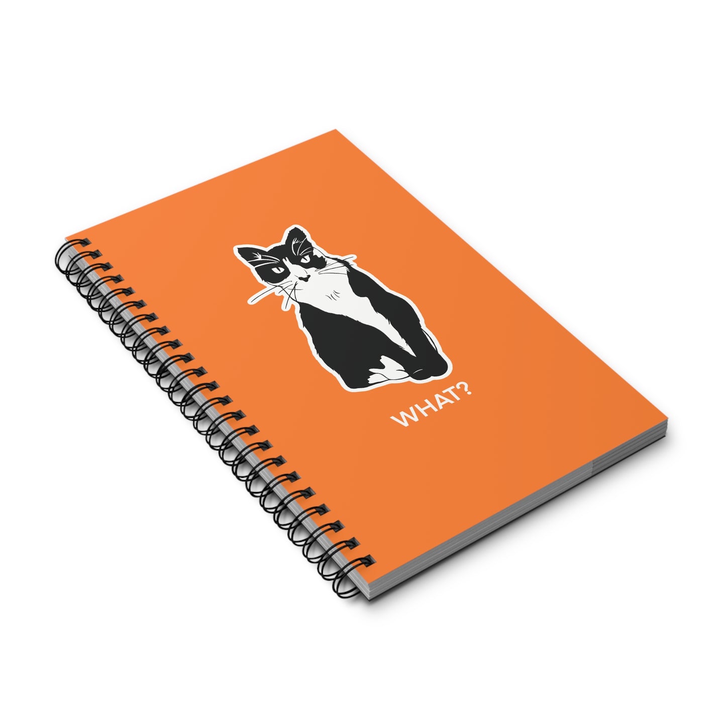 Cattitude Notebook in Light Orange (Sticker Style Cat with White Writing) - Cat Spiral Notebook