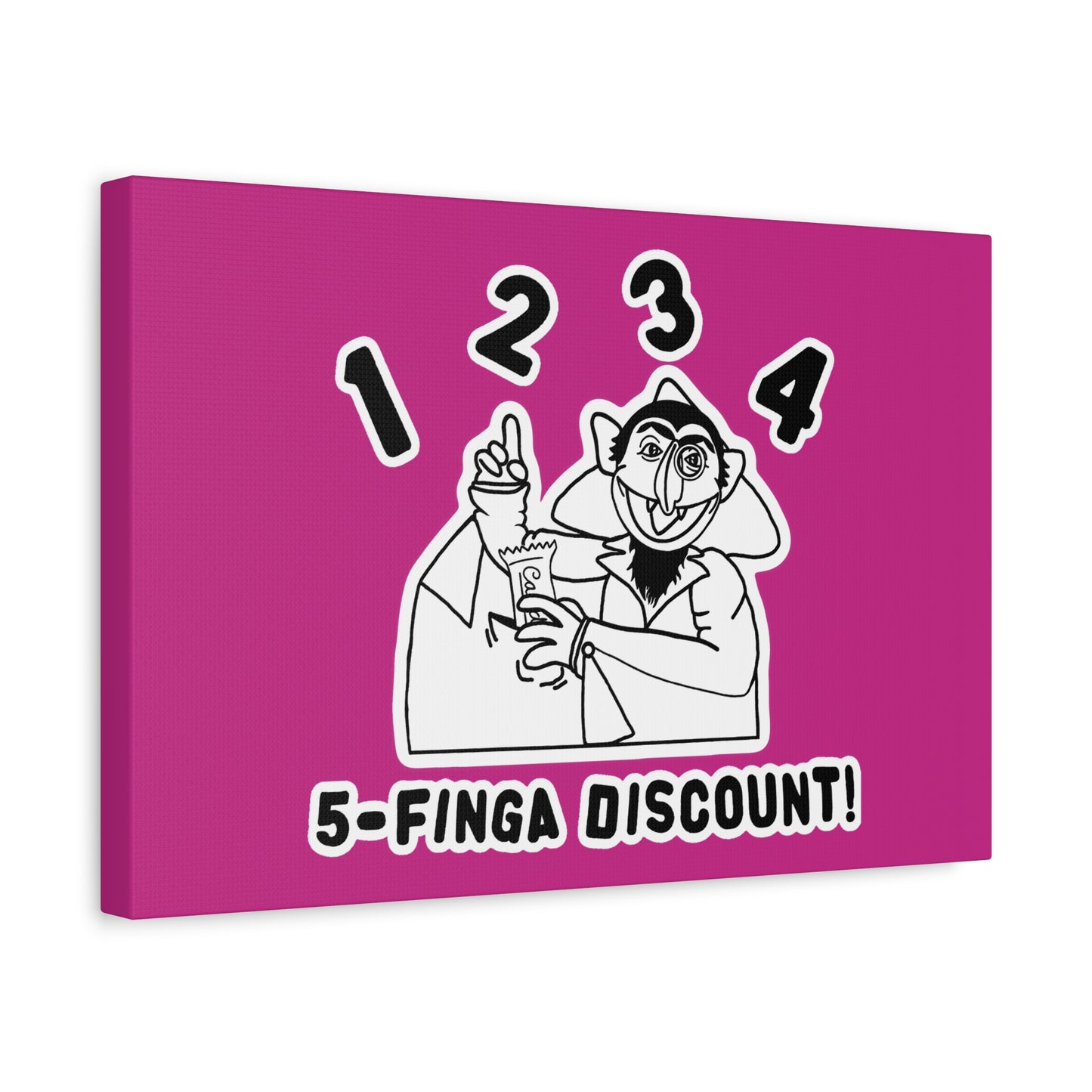 Five Finger Discount Outline Canvas Print Pink - Sesame Street The Count Parody Art Print