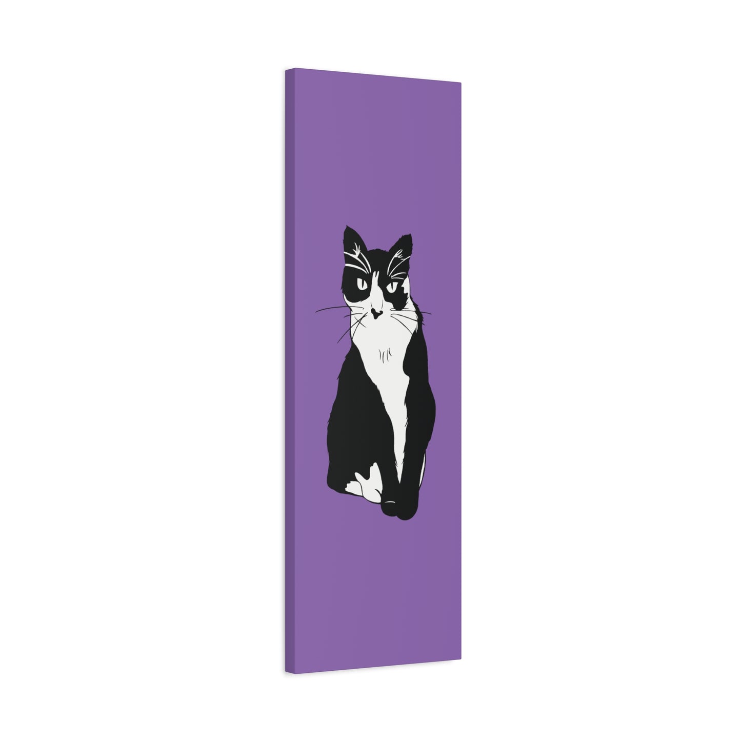 Cat Canvas on Light Purple (B&W Style Cat) - Cat Drawing Art