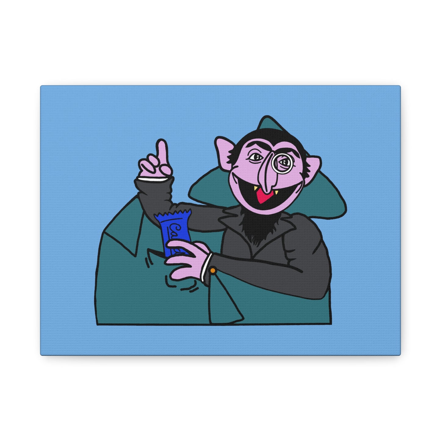The Count Stealing Candy Canvas Print Light Blue - Sesame Street The Count Parody Art