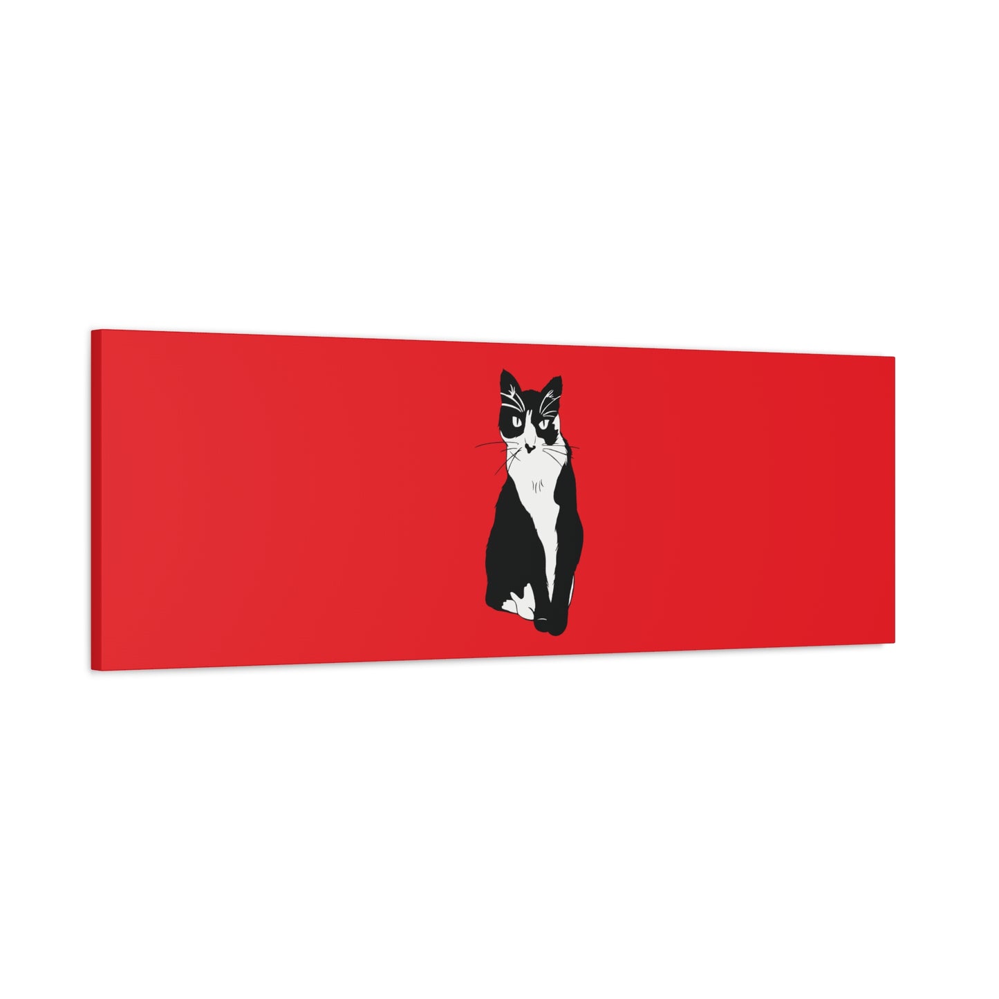 Cat Canvas on Red (B&W Style Cat) - Cat Drawing Art