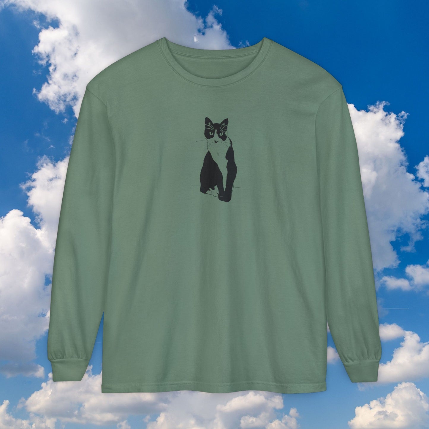 Cat Long Sleeve Tee (Transparent Style Cat) - Cat Drawing Shirt
