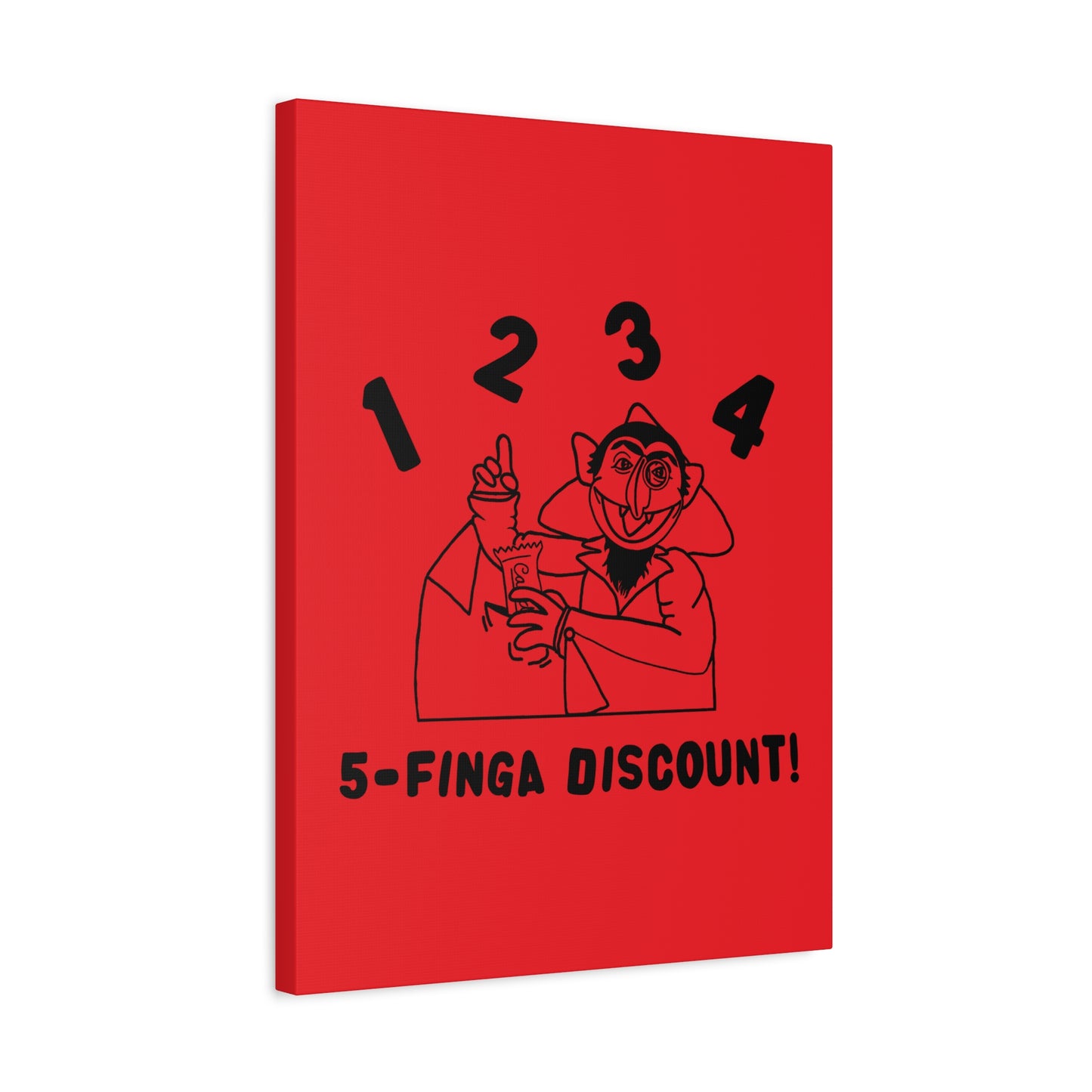 Five Finger Discount Outline Canvas Print Red - Sesame Street The Count Parody Art Print