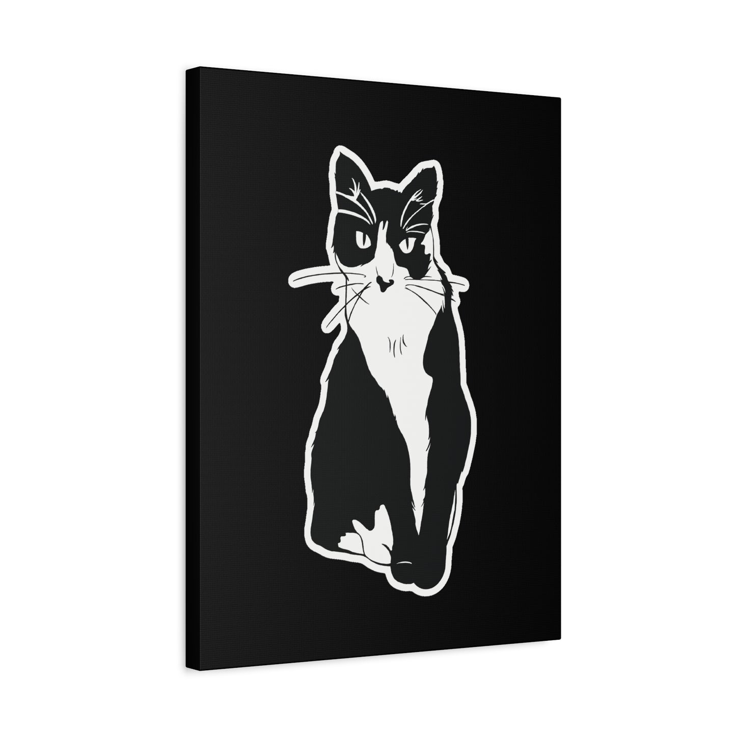 Cat Canvas Print on Black (Sticker Style Cat) - Cat Drawing Art