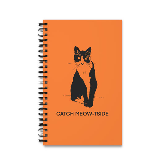 Catch Meow-tside Notebook in Light Orange (Transparent Style Cat) - Cat Spiral Notebook