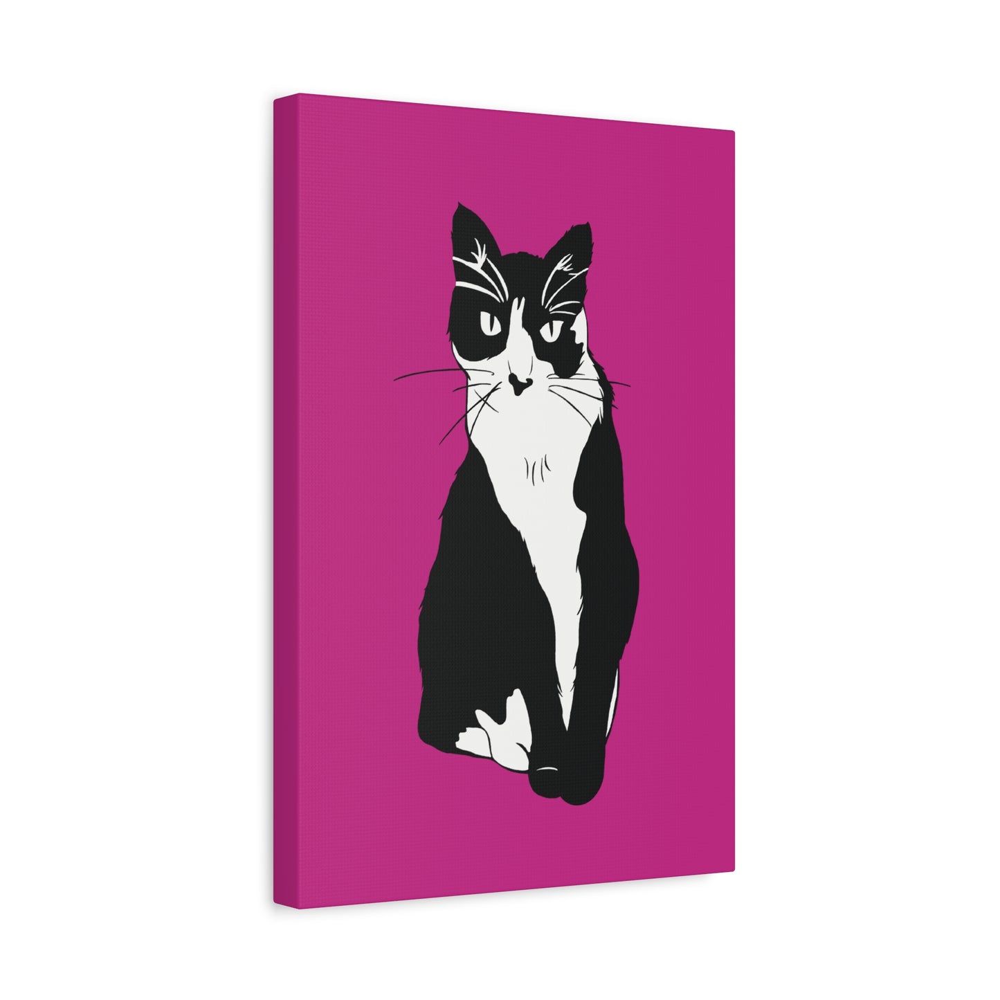 Cat Canvas on Pink (B&W Style Cat) - Cat Drawing Art