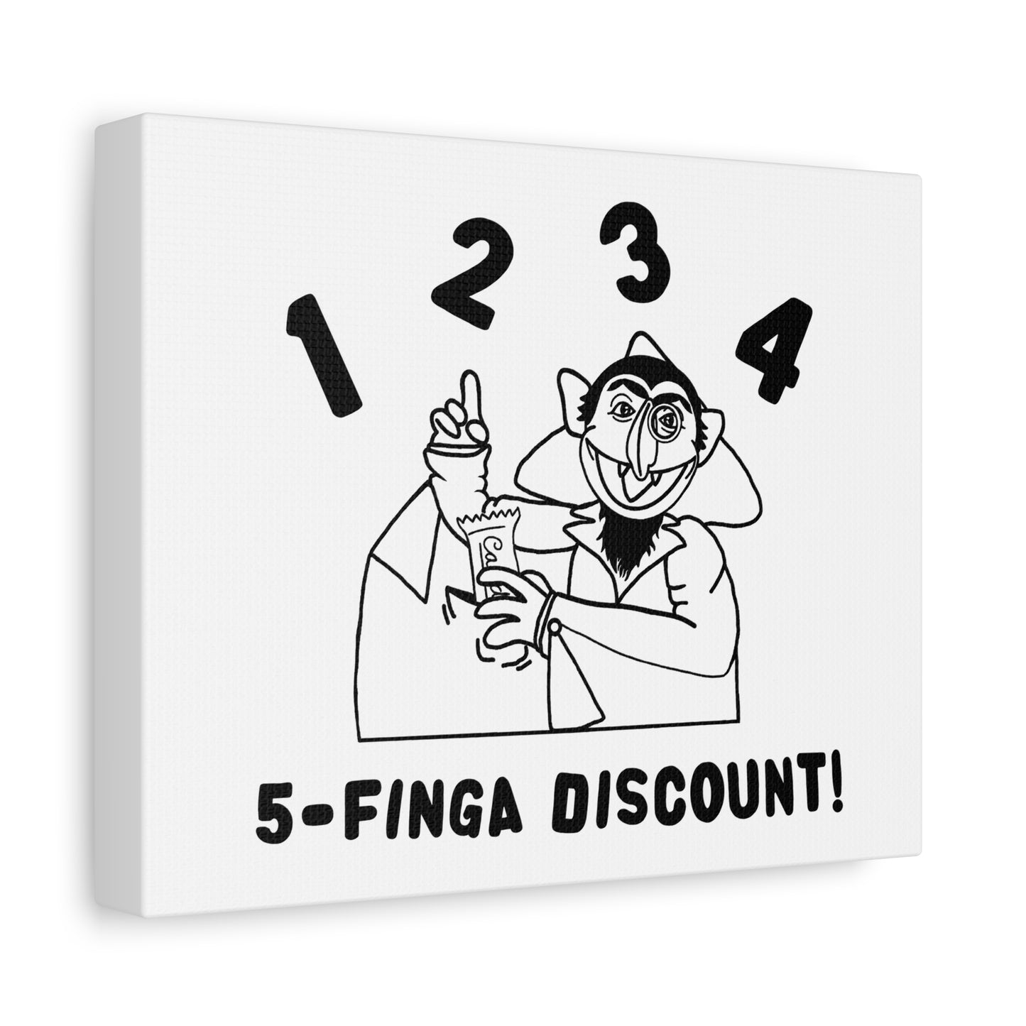 Five Finger Discount Outline Canvas Print White - Sesame Street The Count Parody Art Print