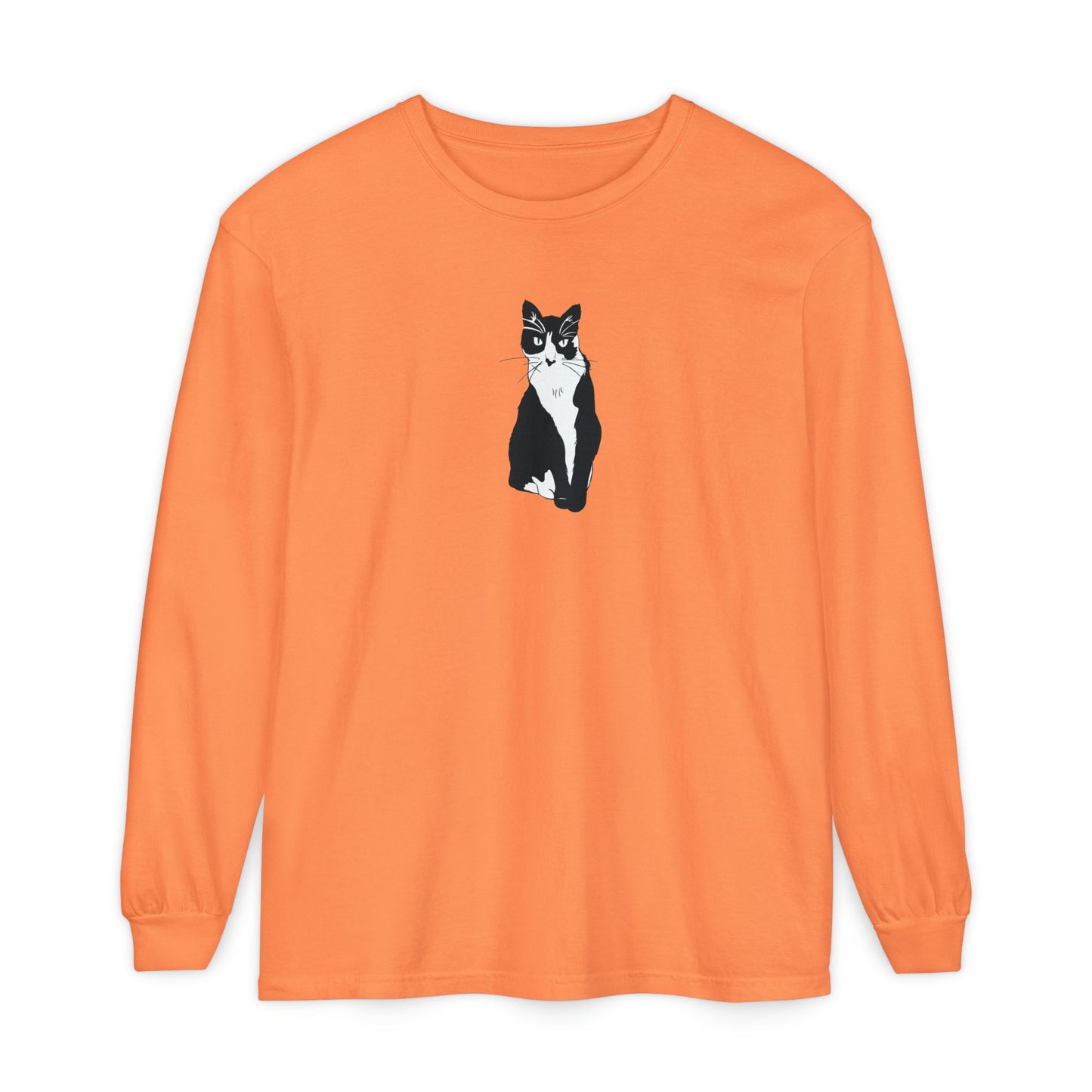 Cat Long Sleeve Tee (B&W Style Cat) - Cat Drawing Shirt