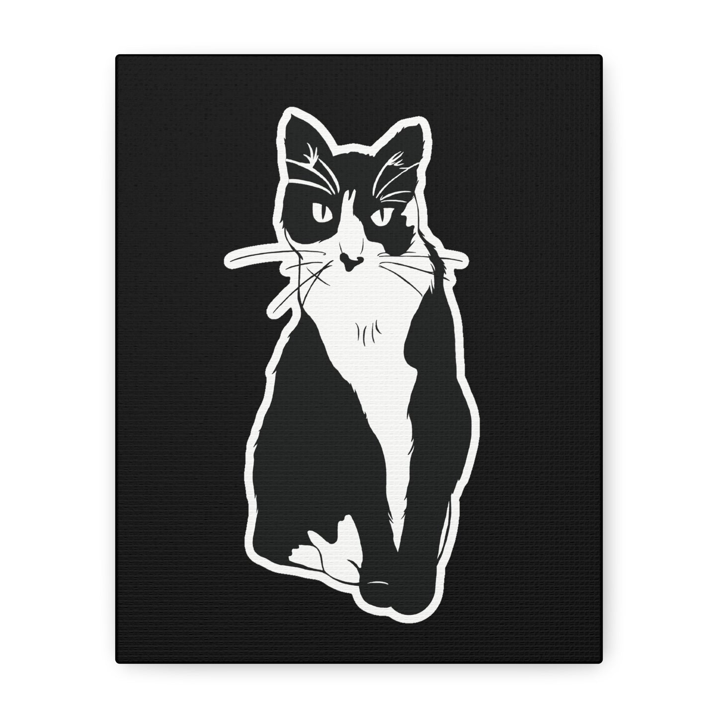 Cat Canvas Print on Black (Sticker Style Cat) - Cat Drawing Art