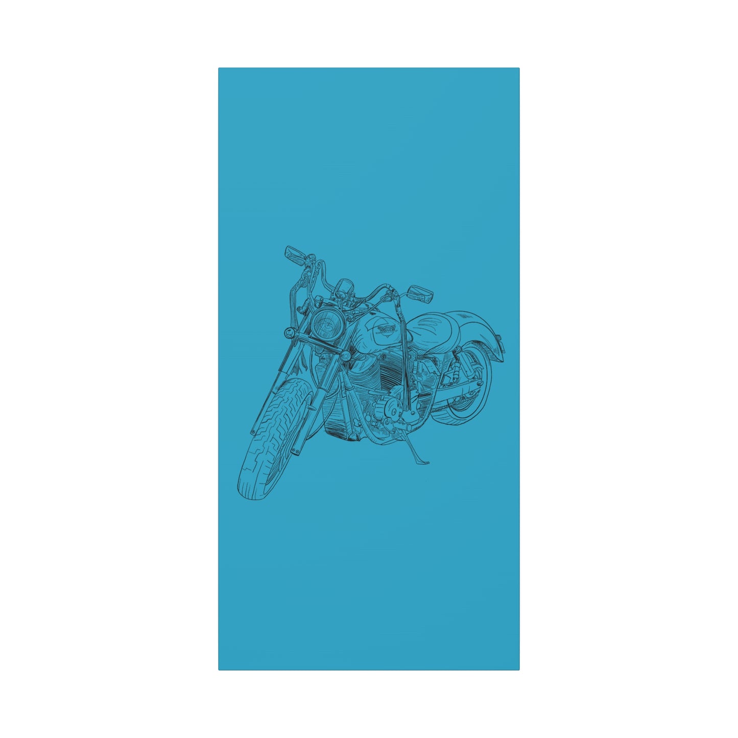 Ride Me Harley Motorcycle Sketch Canvas Print - Black Ink on Turquoise Background