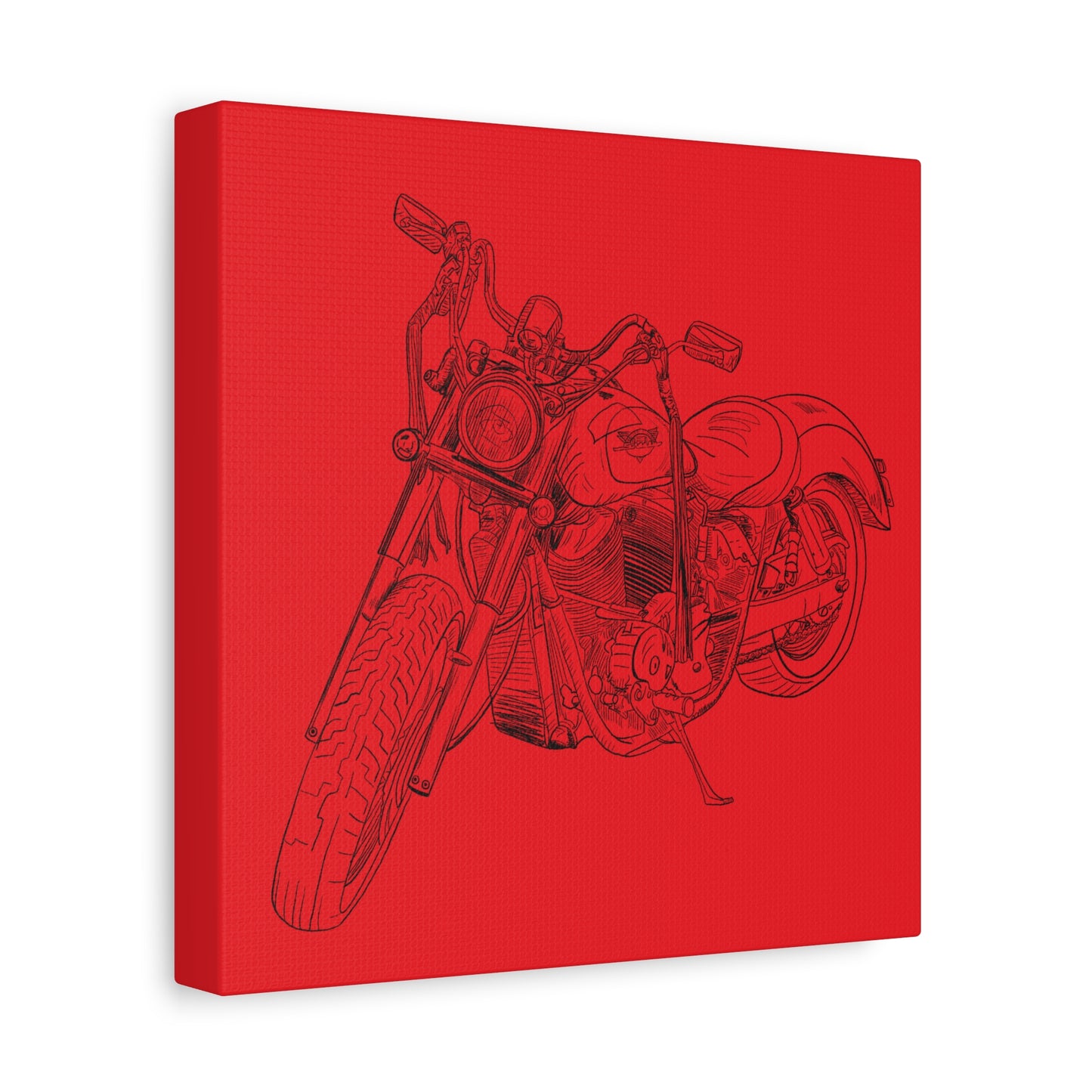 Ride Me Harley Motorcycle Sketch Canvas Print - Black Ink on Red Background