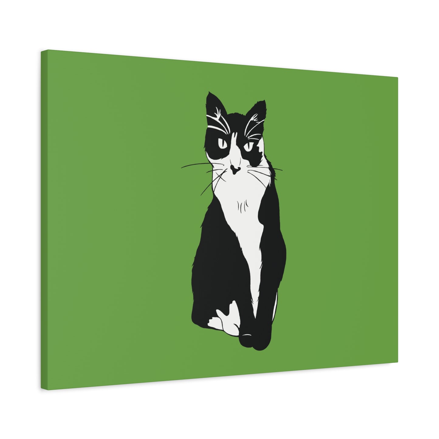 Cat Canvas on Green (B&W Style Cat) - Cat Drawing Art