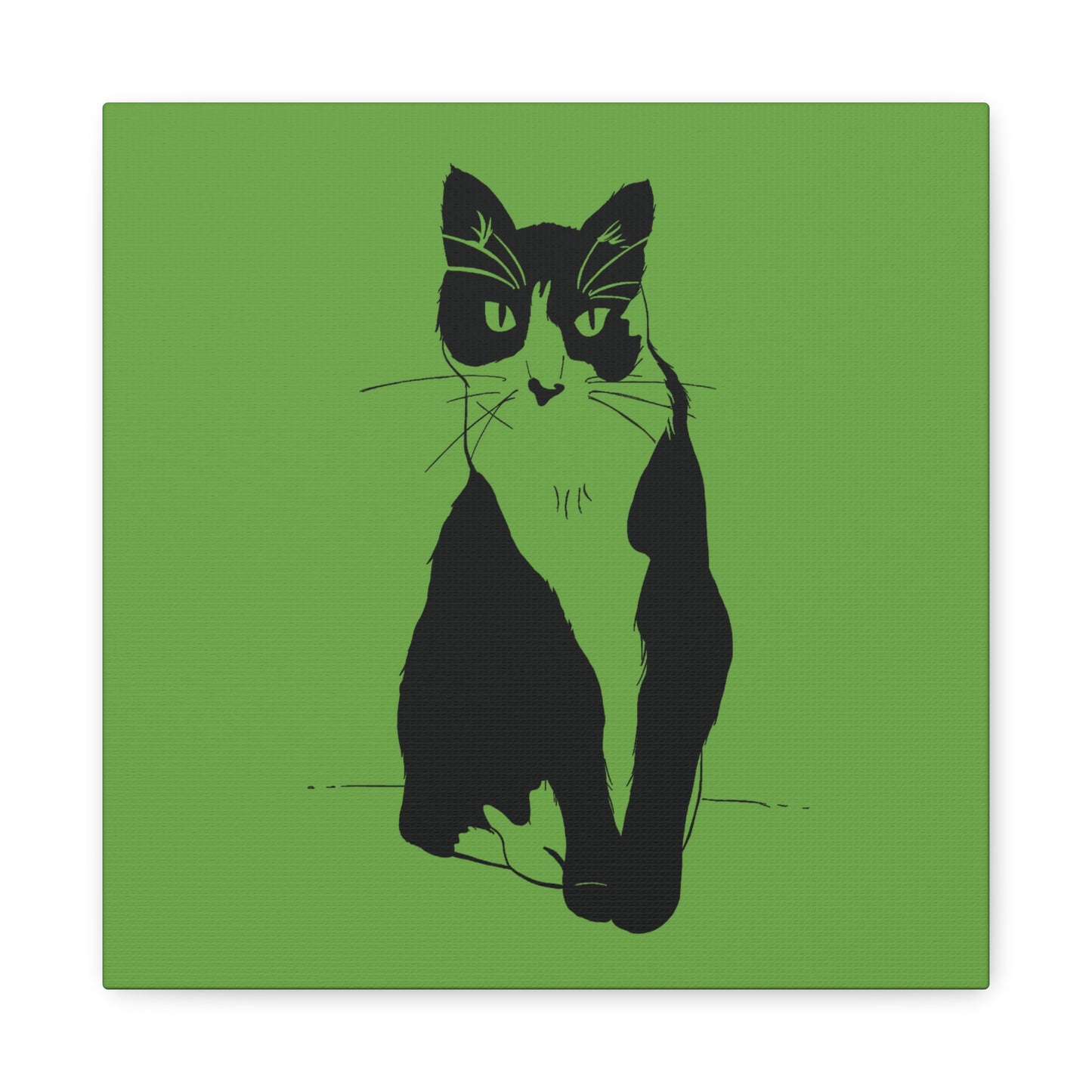 Cat Canvas Print on Green (Transparent Style Cat) - Cat Drawing Art