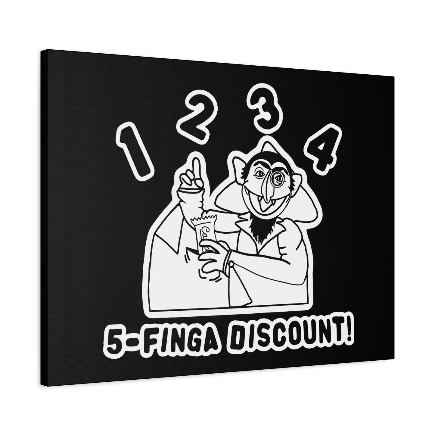 Five Finger Discount Outline Canvas Print Black - Sesame Street The Count Parody Art Print