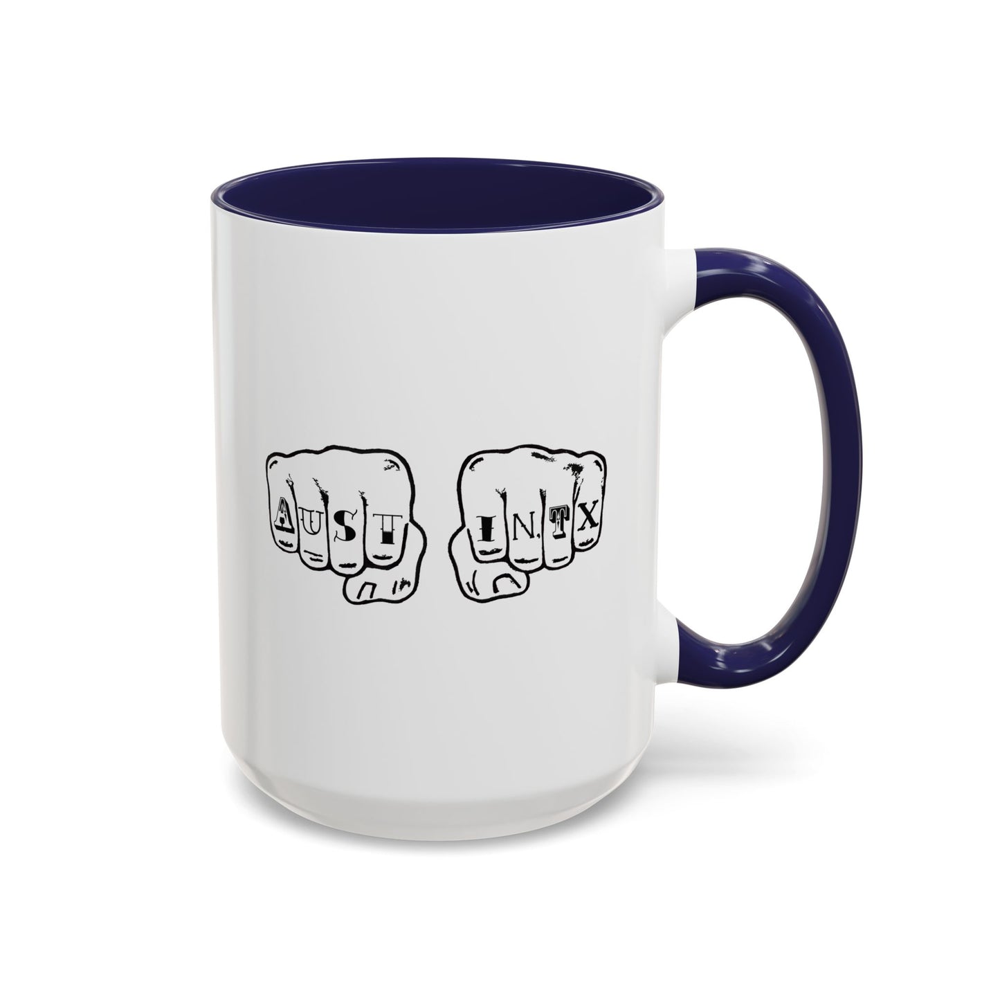 Austin Knuckle Tats Tattooed Fists Accent Mug