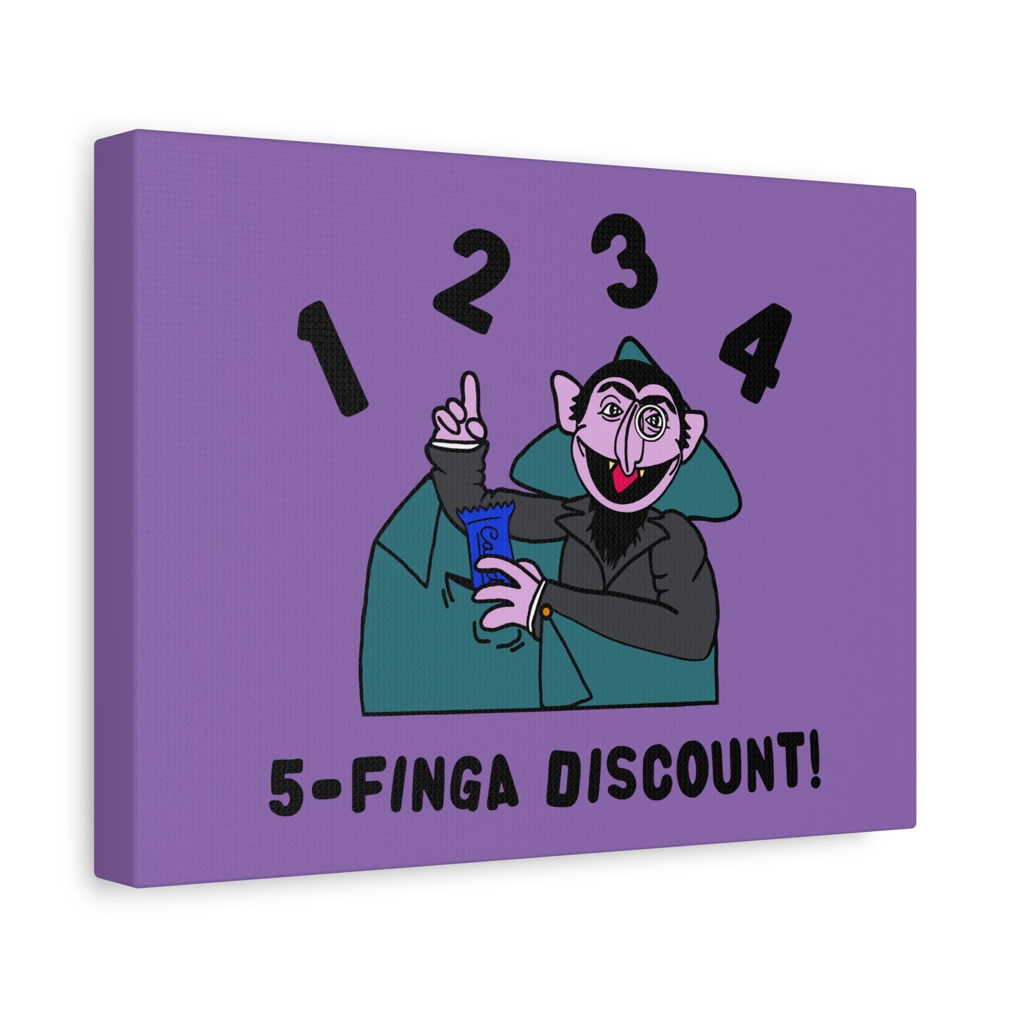 Five Finger Discount Canvas Print Light Purple - Sesame Street The Count Parody Art Print