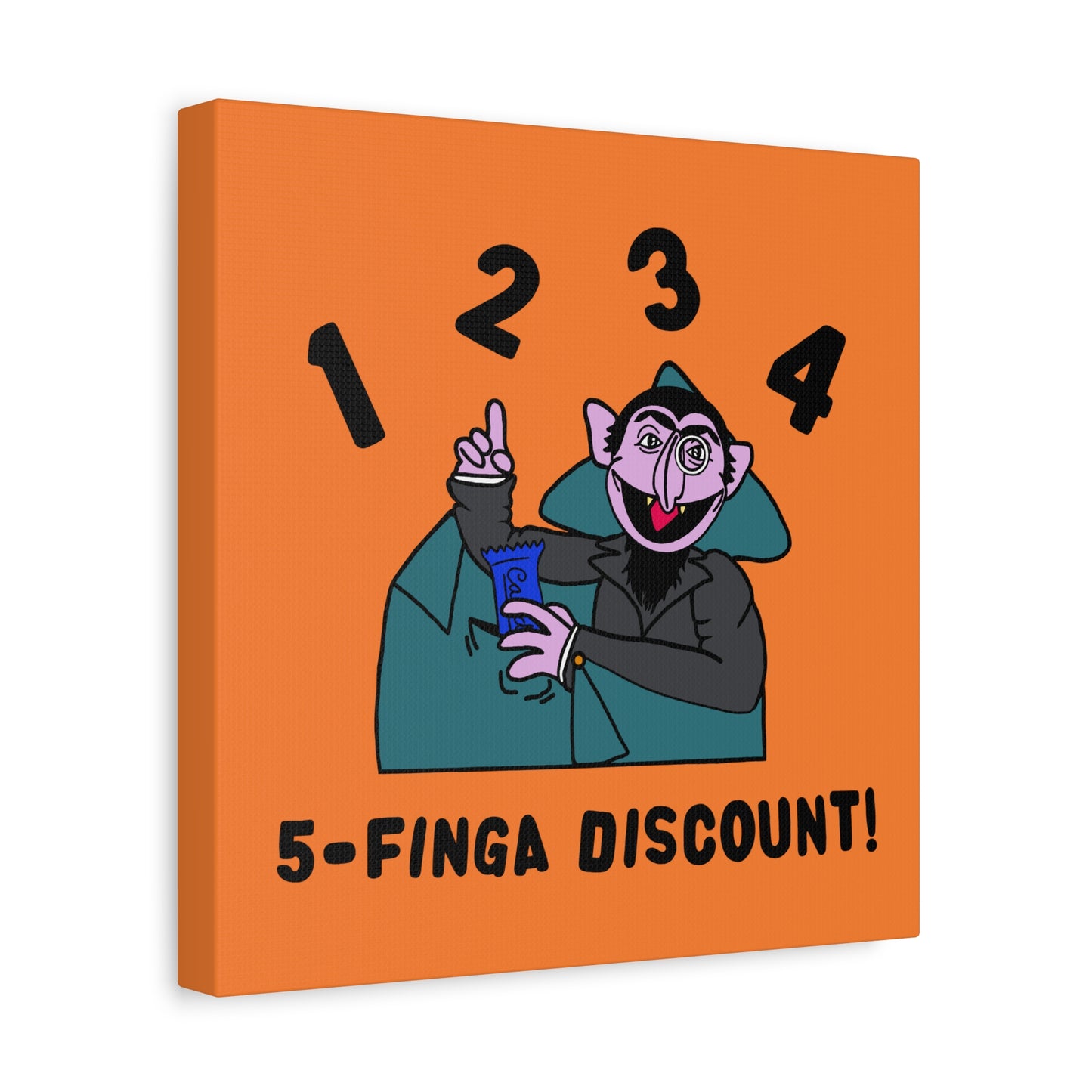 Five Finger Discount Canvas Print Light Orange - Sesame Street The Count Parody Art Print