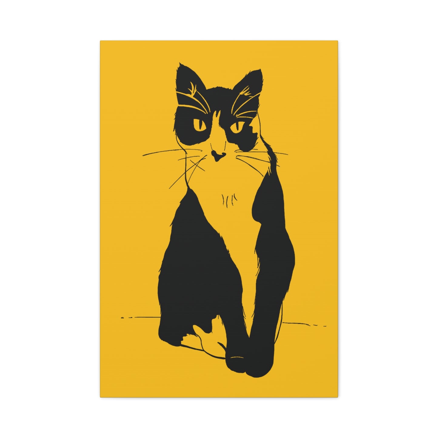 Cat Canvas Print on Yellow (Transparent Style Cat) - Cat Drawing Art