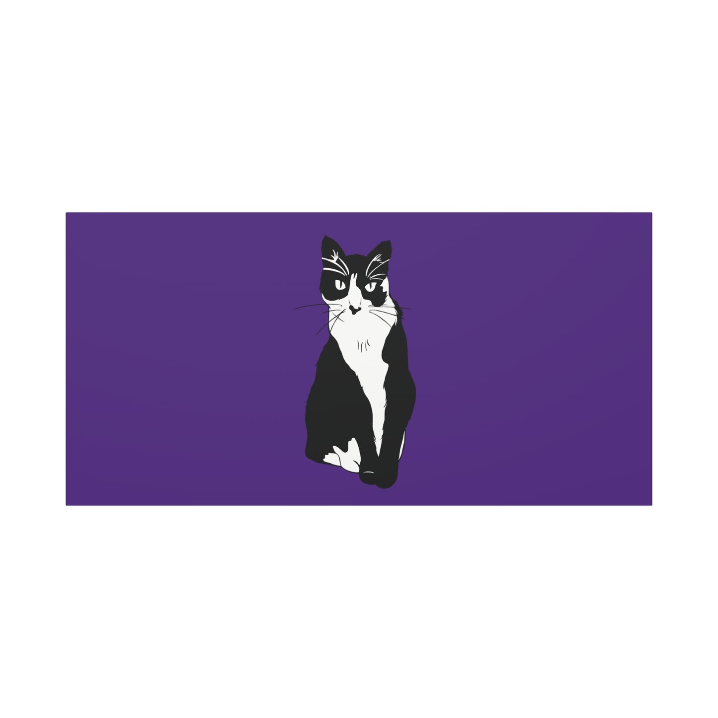 Cat Canvas on Purple (B&W Style Cat) - Cat Drawing Art
