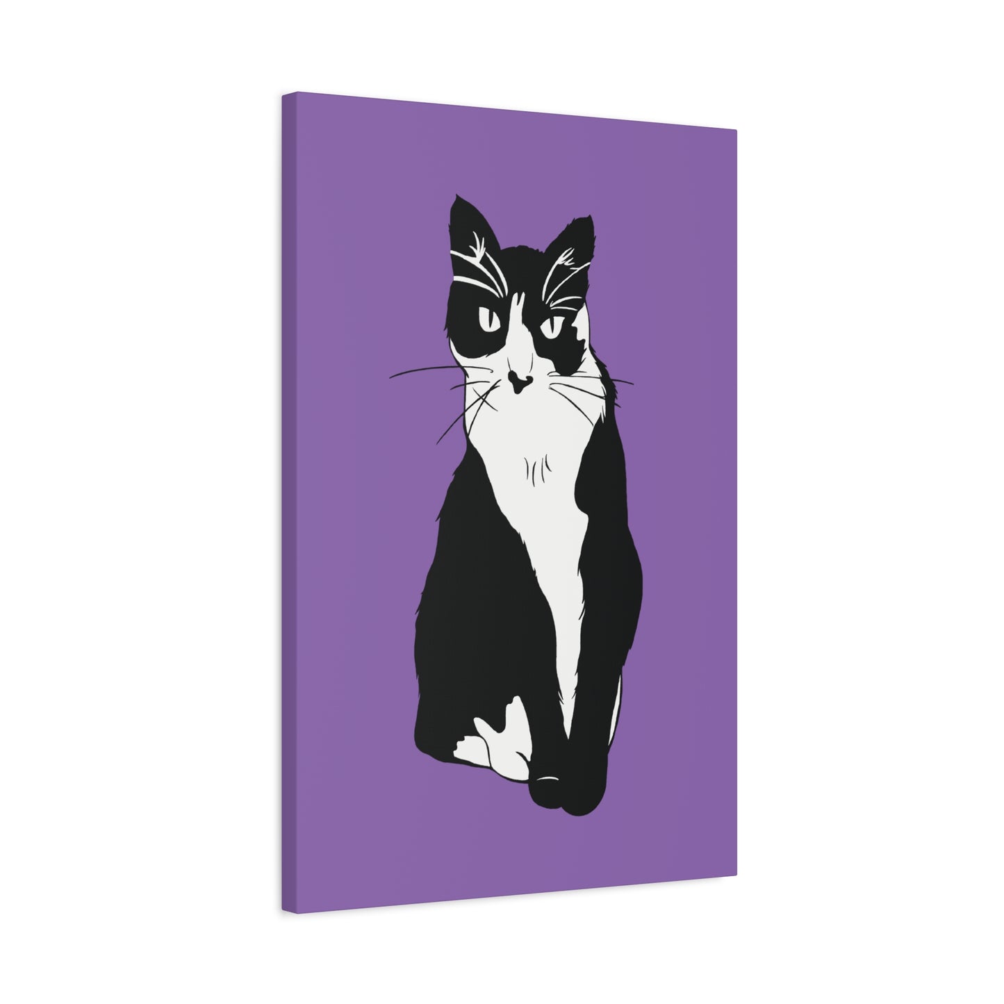 Cat Canvas on Light Purple (B&W Style Cat) - Cat Drawing Art