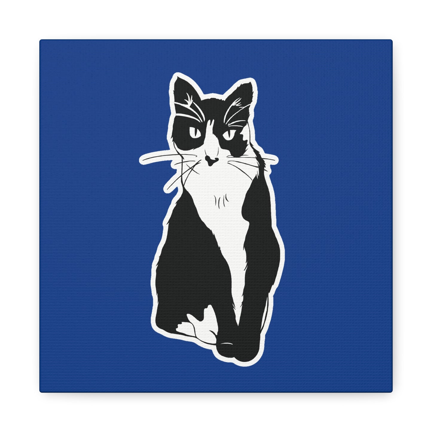 Cat Canvas Print on Dark Blue (Sticker Style Cat) - Cat Drawing Art