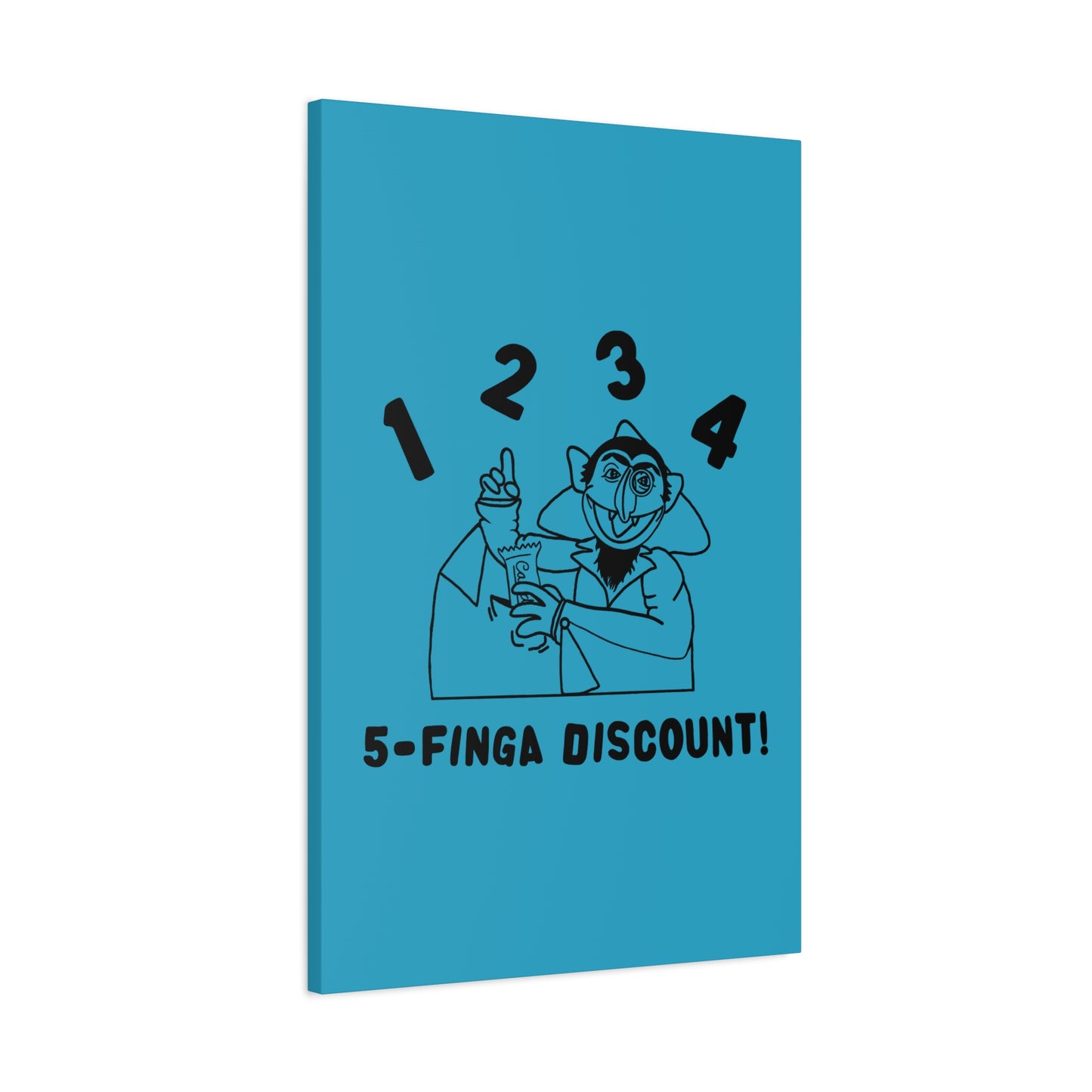Five Finger Discount Outline Canvas Print Turquoise - Sesame Street The Count Parody Art Print
