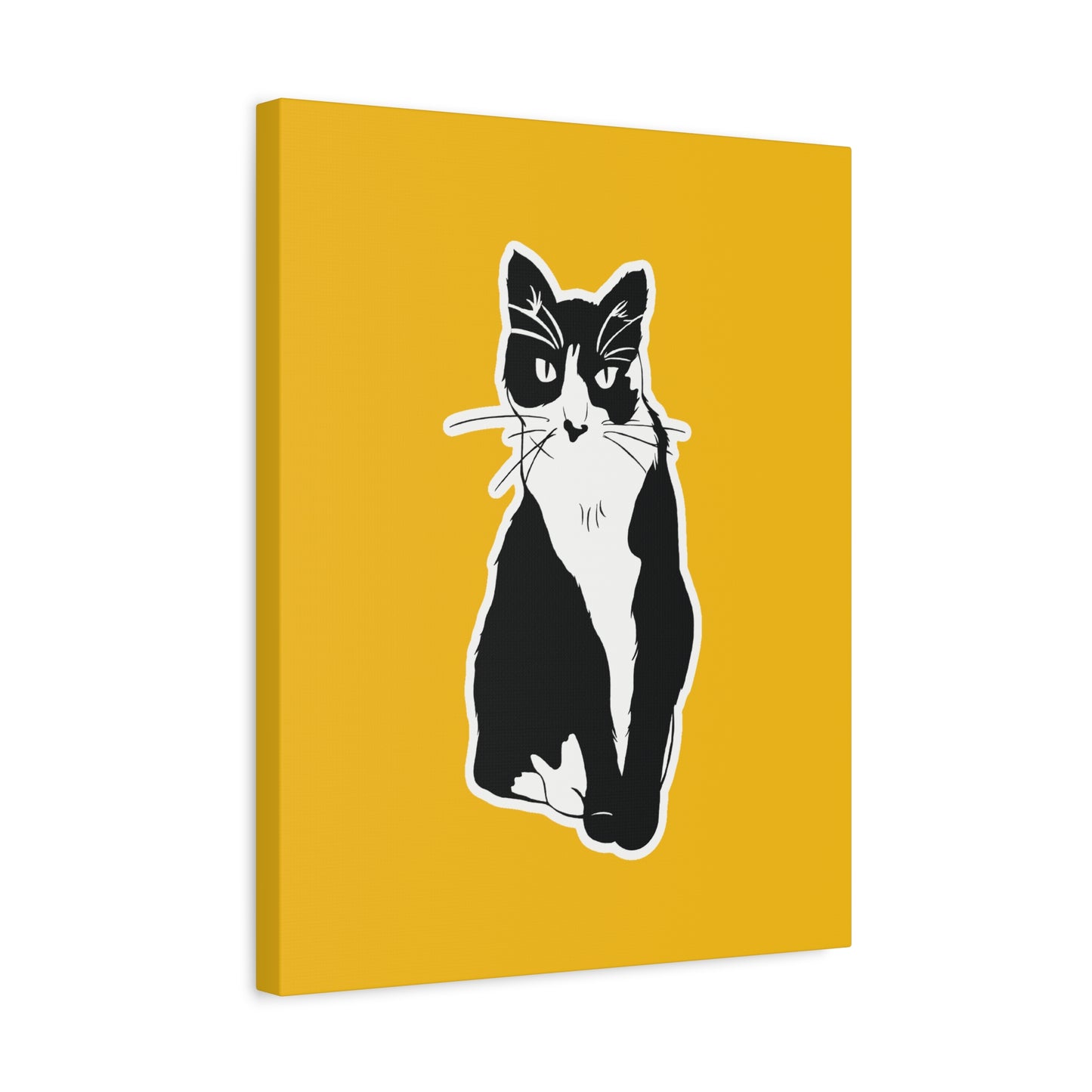 Cat Canvas Print on Yellow (Sticker Style Cat) - Cat Drawing Art