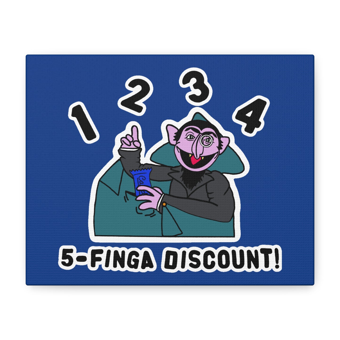 Five Finger Discount Canvas Print Dark Blue - Sesame Street The Count Parody Art Print