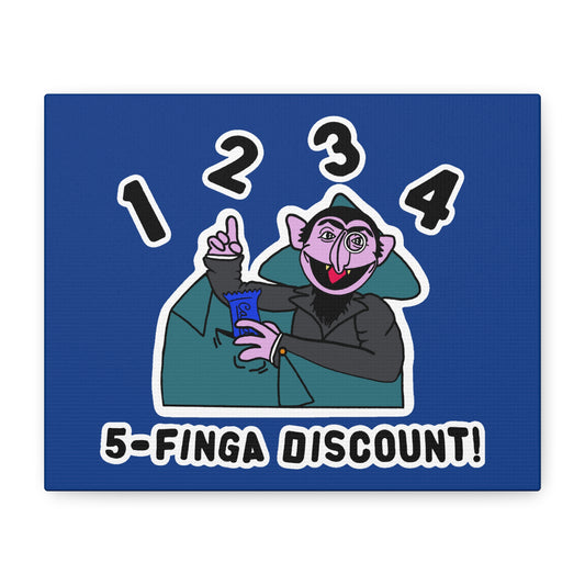 Five Finger Discount Canvas Print Dark Blue - Sesame Street The Count Parody Art Print