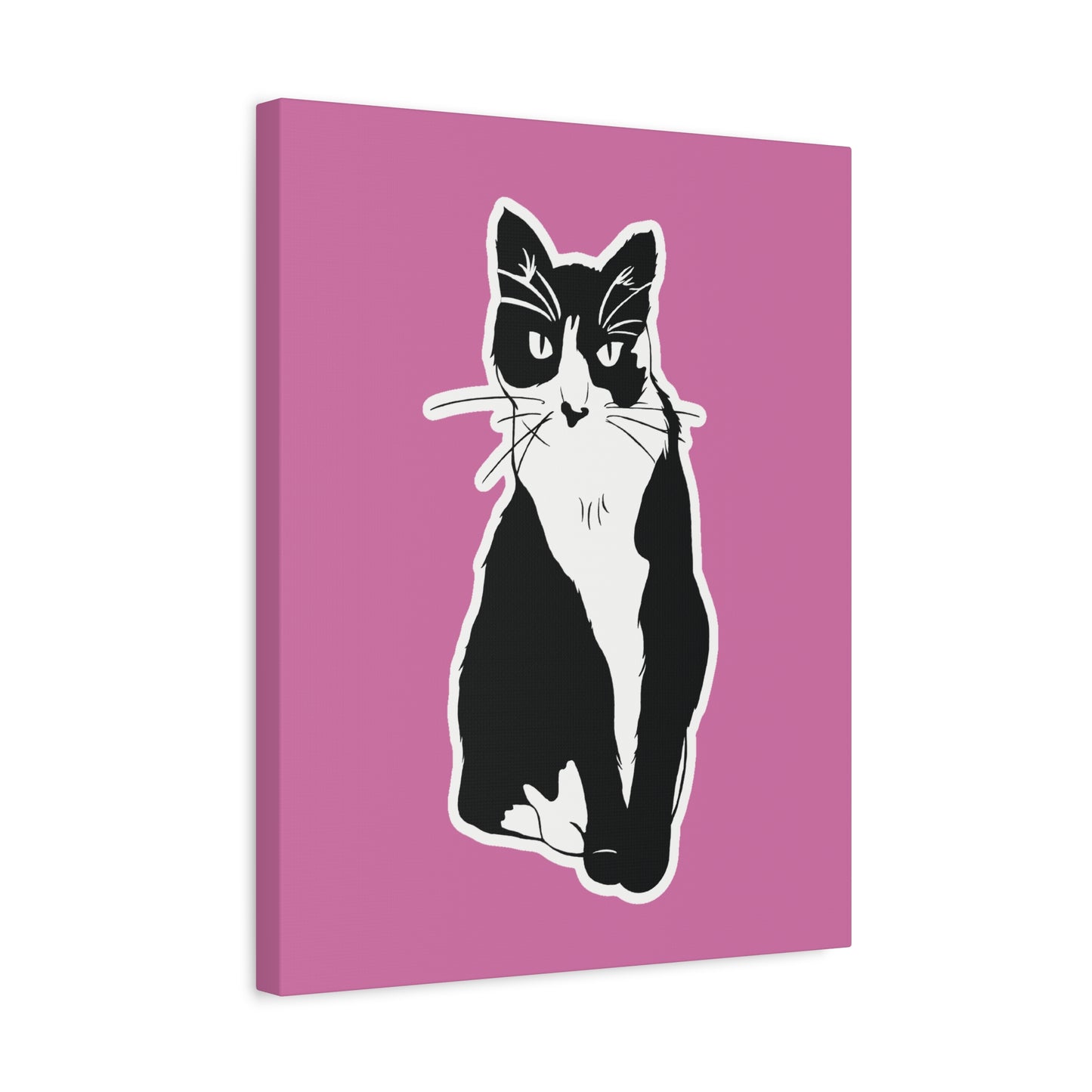Cat Canvas on Light Pink (Sticker Style Cat) - Cat Drawing Art