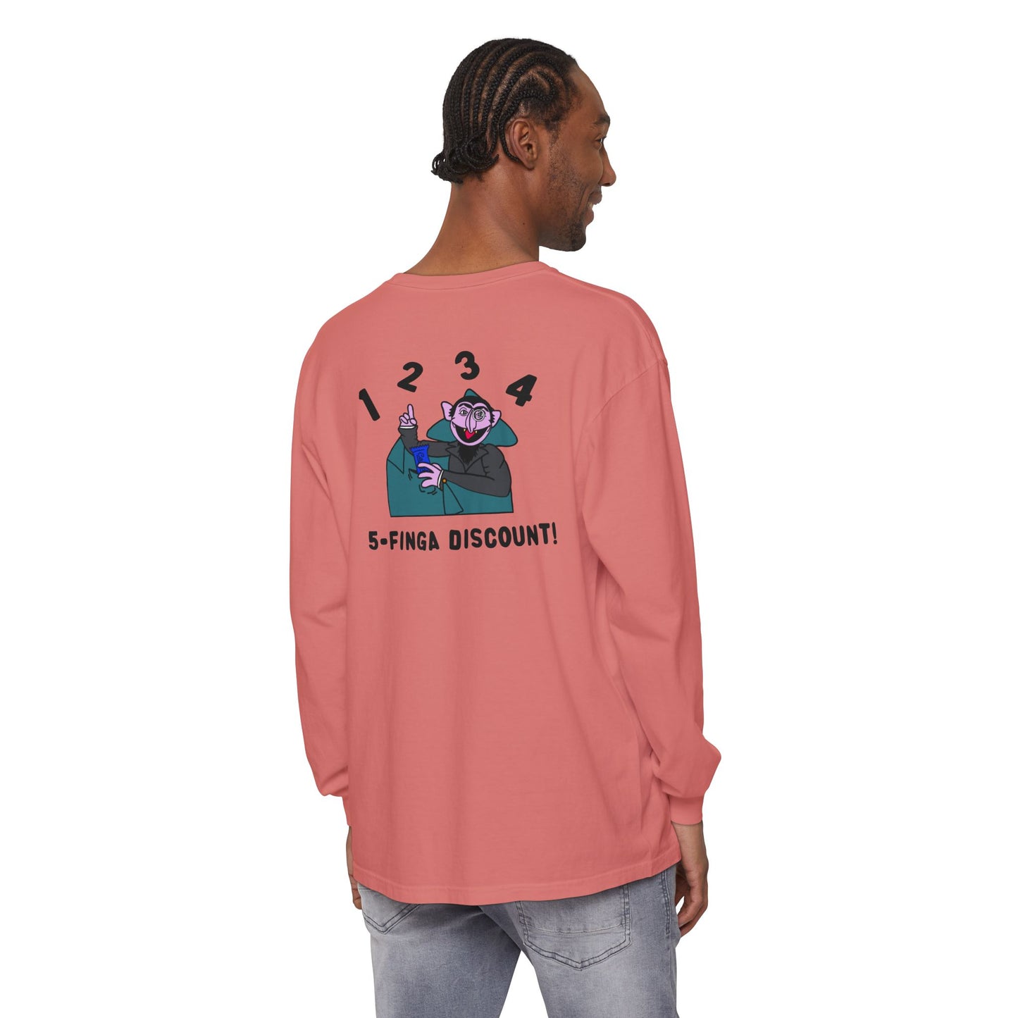 Five Finger Discount Long Sleeve Tee Back Design - Sesame Street The Count Parody Shirt