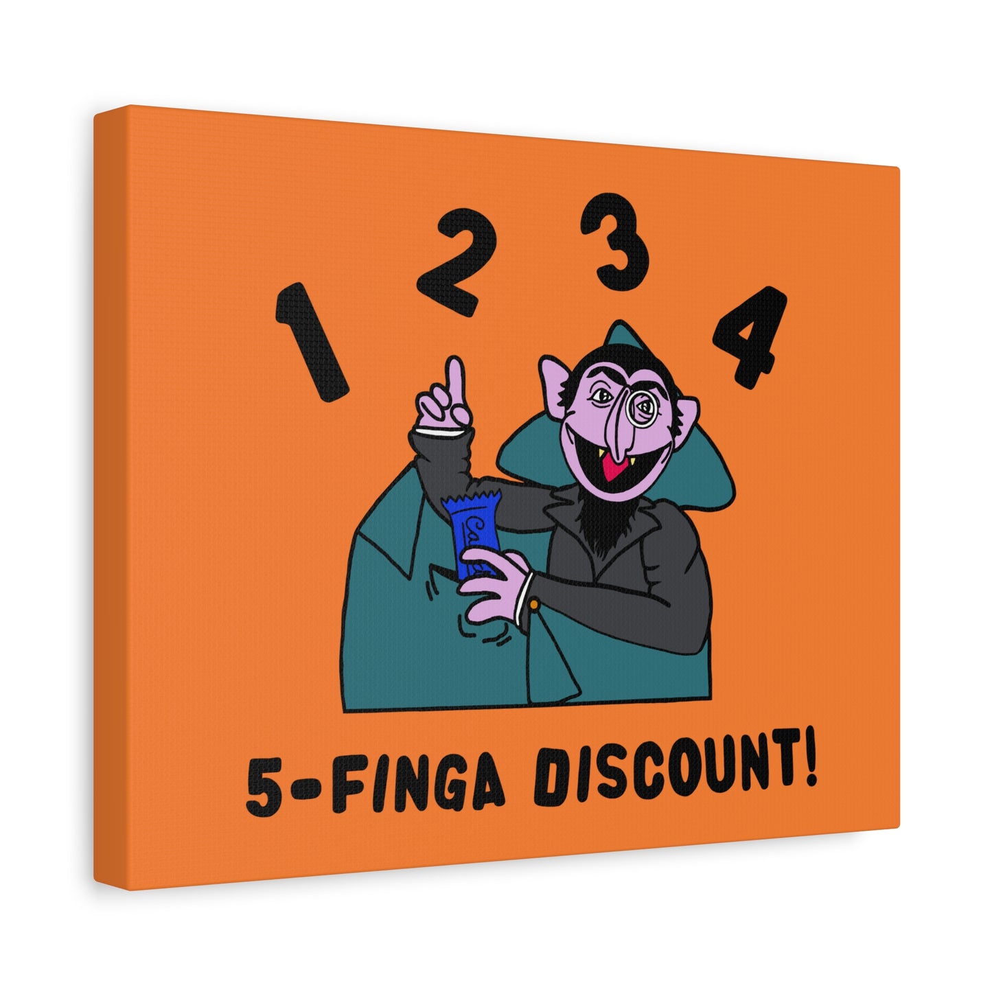 Five Finger Discount Canvas Print Light Orange - Sesame Street The Count Parody Art Print
