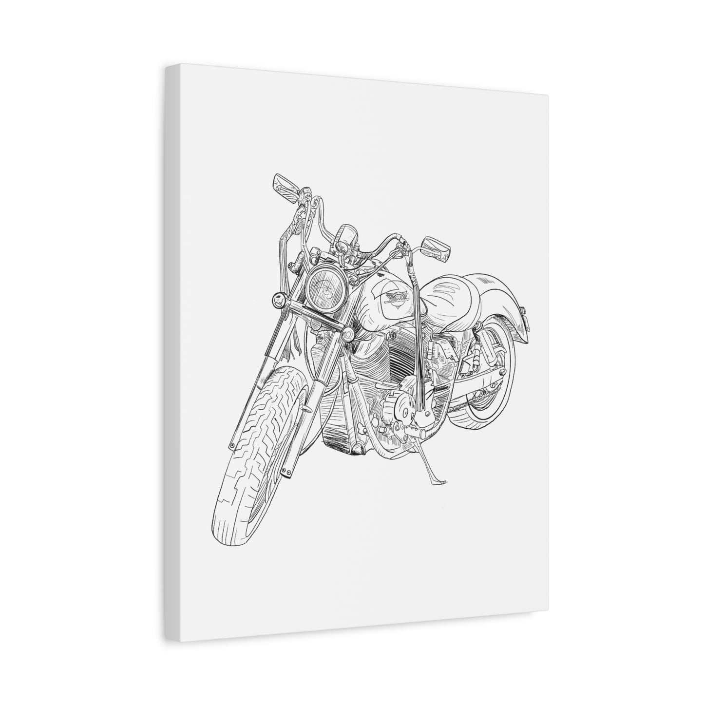 Ride Me Harley Motorcycle Sketch Canvas Print - Black Ink on White Background