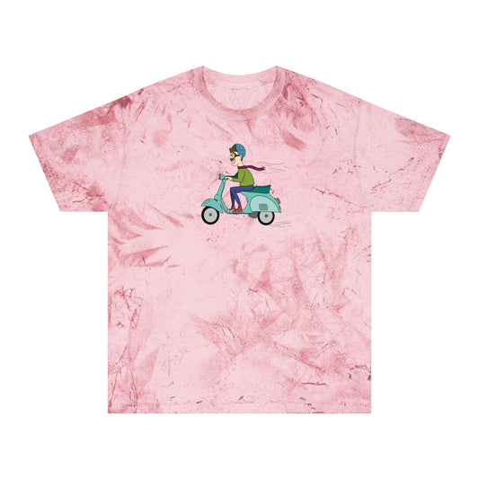 Mustached Moped Rider Color Blast Tee