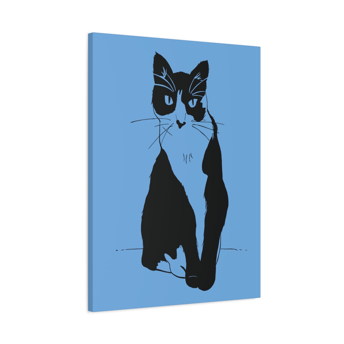 Cat Canvas Print on Light Blue (Transparent Style Cat) - Cat Drawing Art
