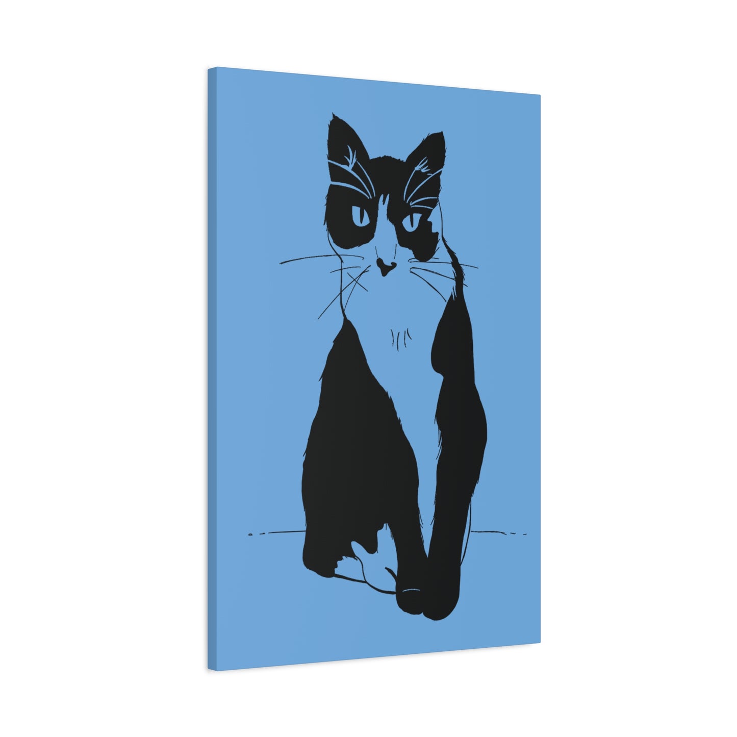 Cat Canvas Print on Light Blue (Transparent Style Cat) - Cat Drawing Art