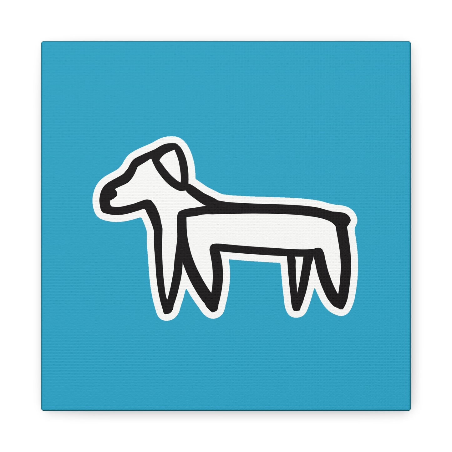 Dog Canvas Print on Turquoise (Sticker Style Black Dog) - Dog Drawing Wall Art