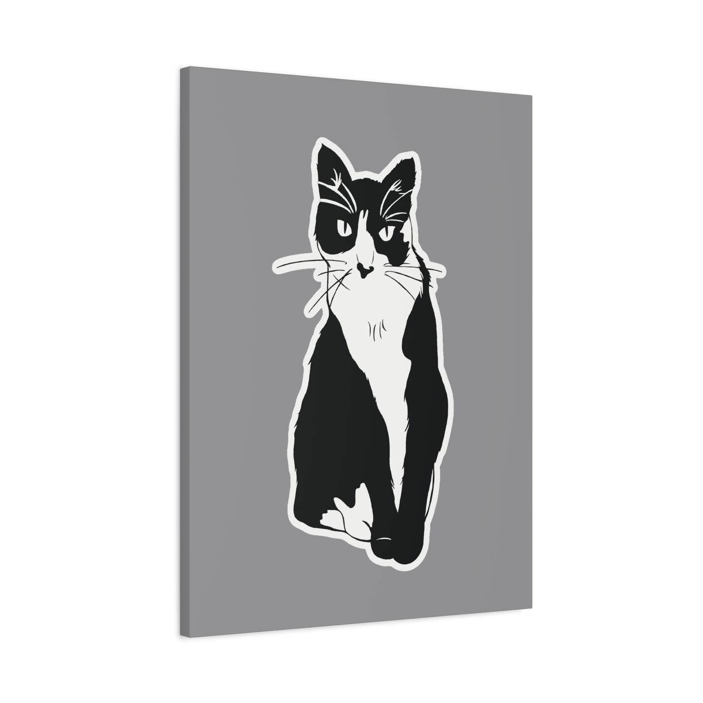 Cat Canvas Print on Grey (Sticker Style Cat) - Cat Drawing Wall Art
