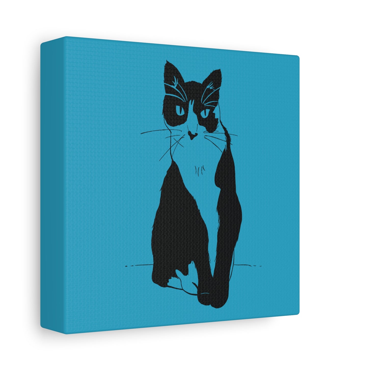 Cat Canvas Print on Turquoise (Transparent Style Cat) - Cat Drawing Art