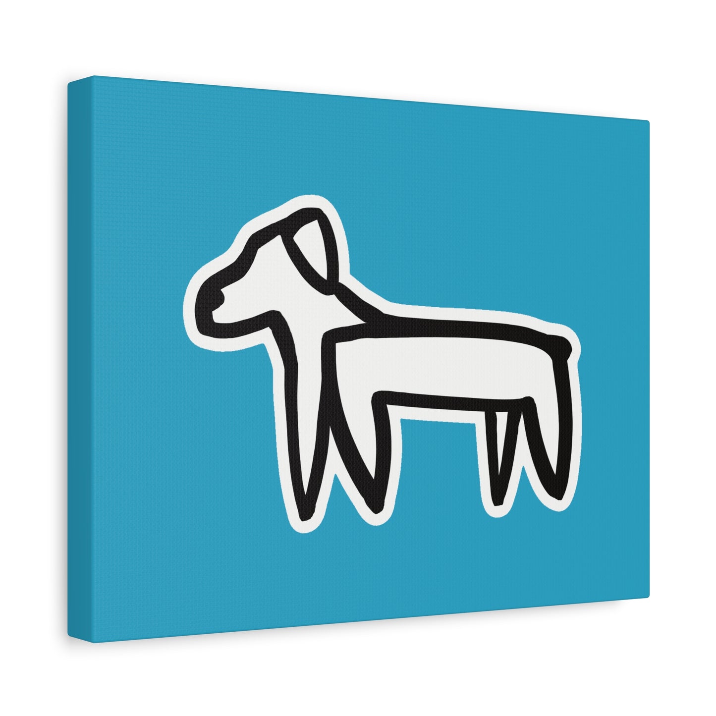 Dog Canvas Print on Turquoise (Sticker Style Black Dog) - Dog Drawing Wall Art