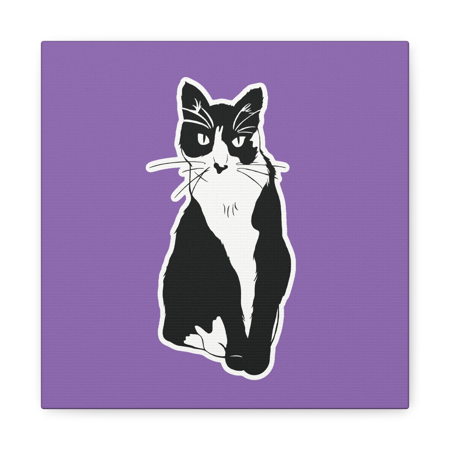 Cat Canvas on Light Purple (Sticker Style Cat) - Cat Drawing Art