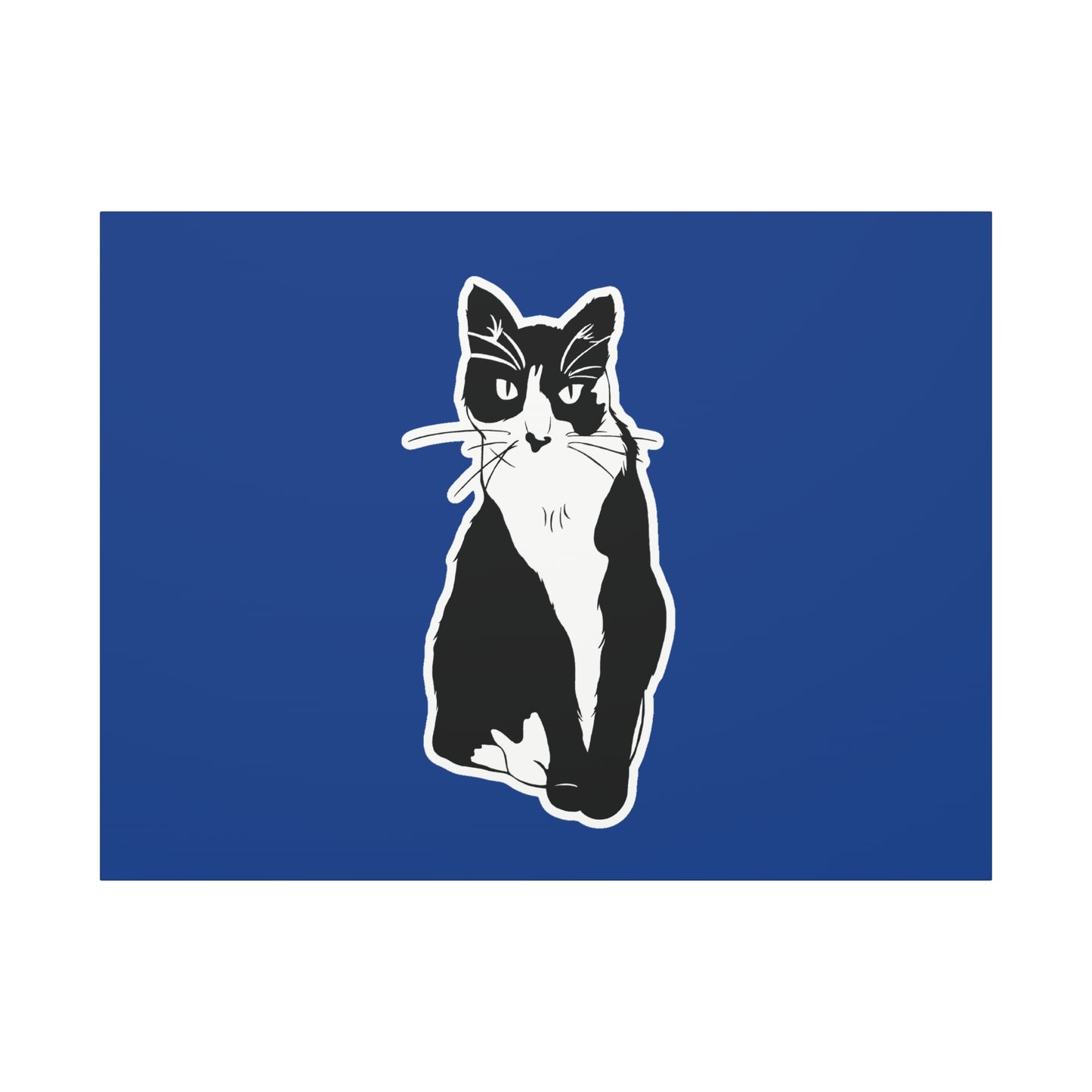 Cat Canvas Print on Dark Blue (Sticker Style Cat) - Cat Drawing Art