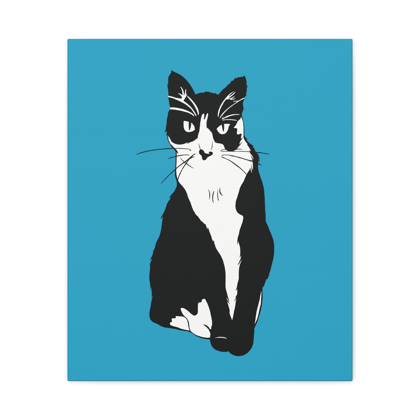 Cat Canvas on Turquoise (B&W Style Cat) - Cat Drawing Art
