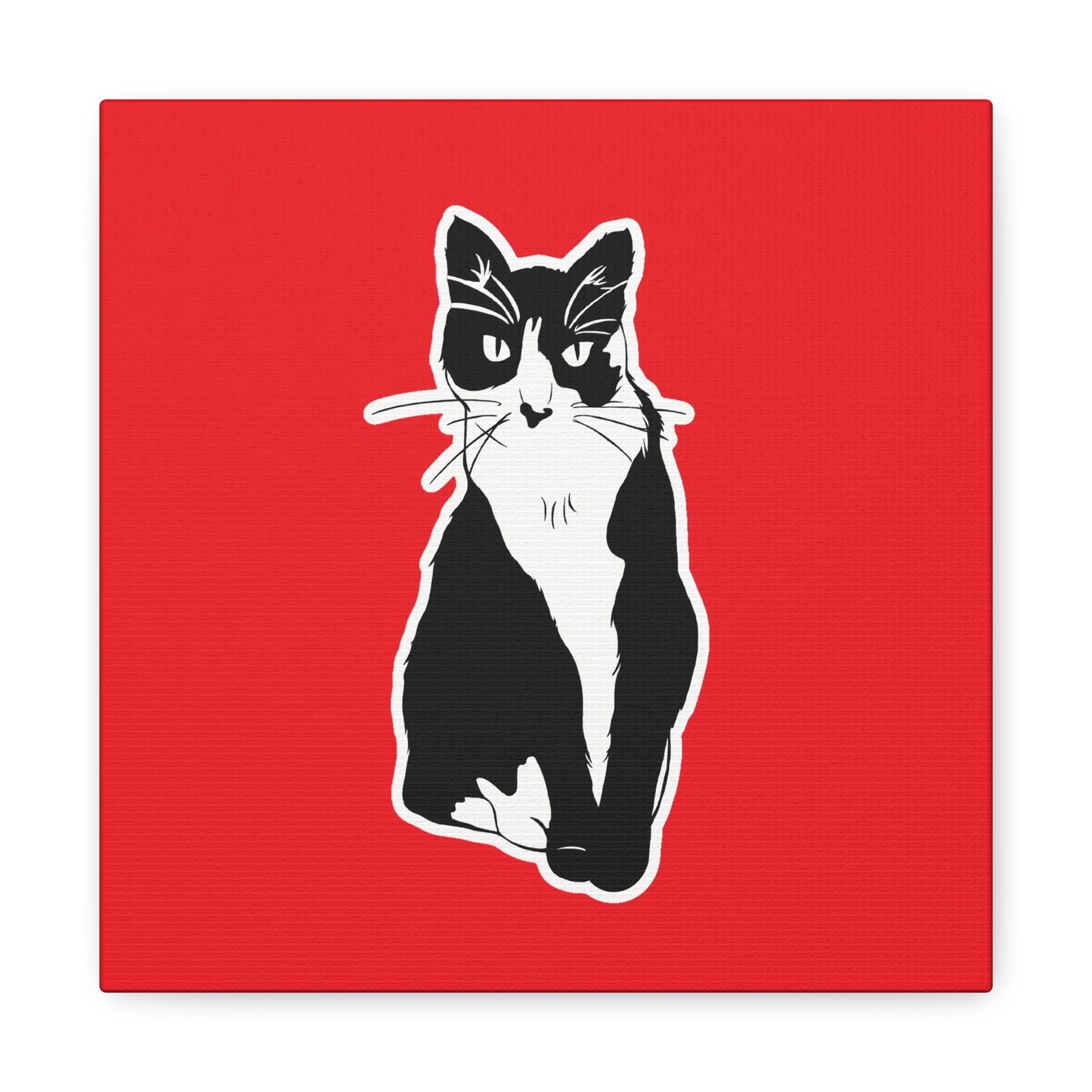Cat Canvas Print on Red (Sticker Style Cat) - Cat Drawing Art