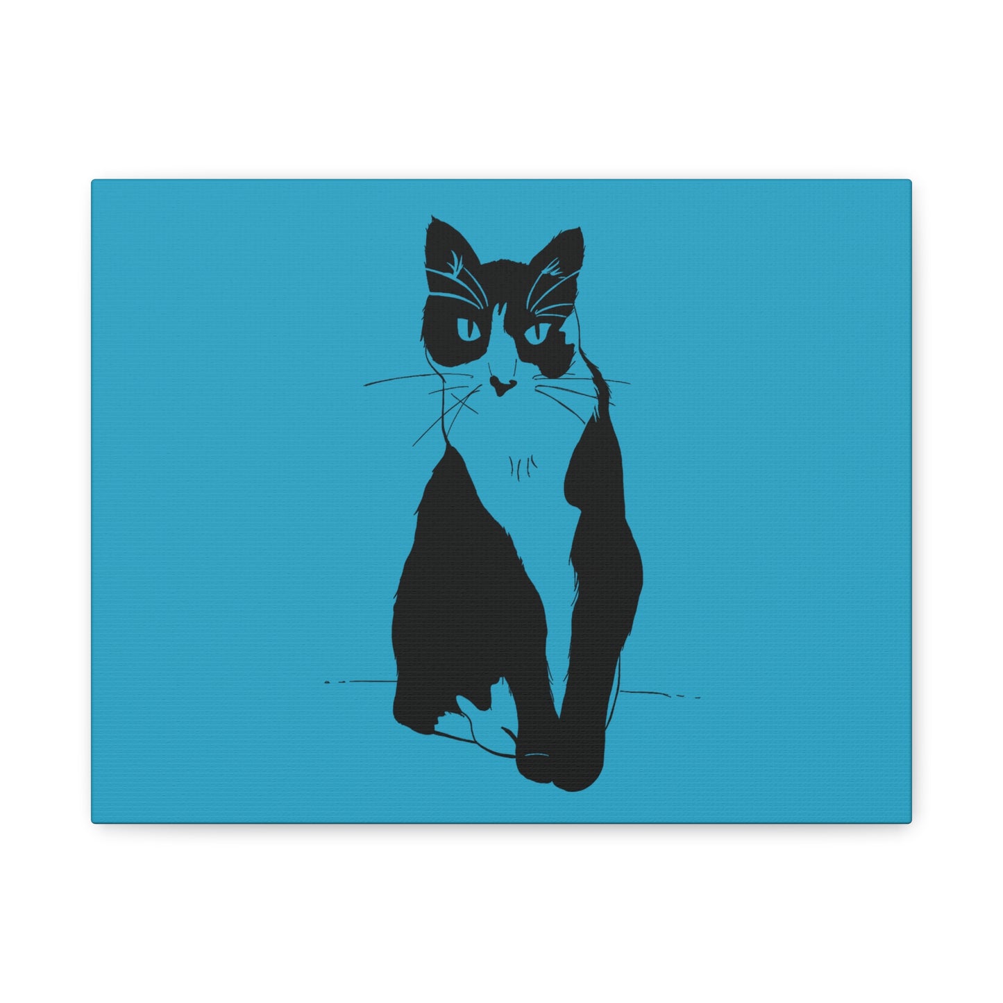 Cat Canvas Print on Turquoise (Transparent Style Cat) - Cat Drawing Art
