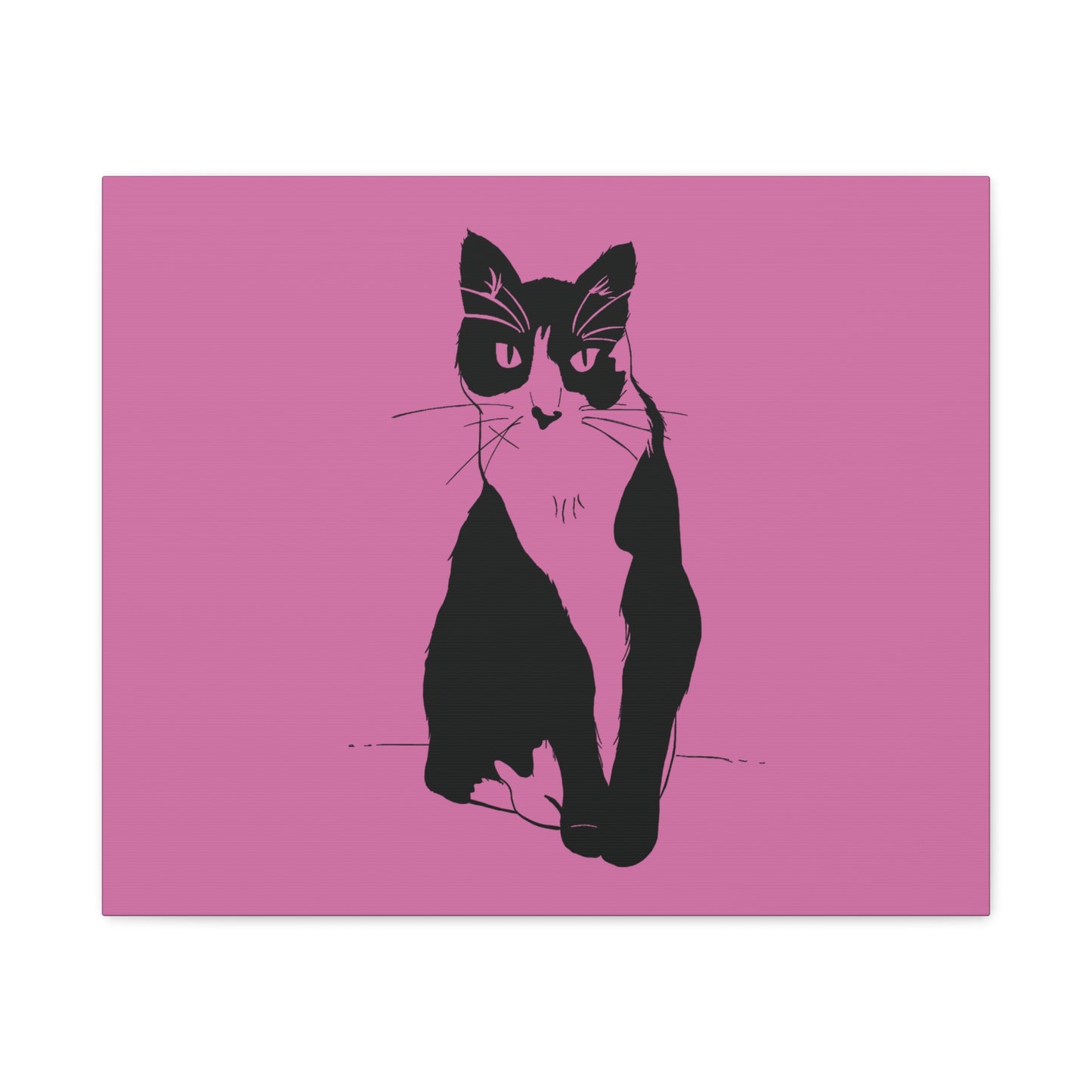 Cat Canvas Print on Pink (Transparent Style Cat) - Cat Drawing Art