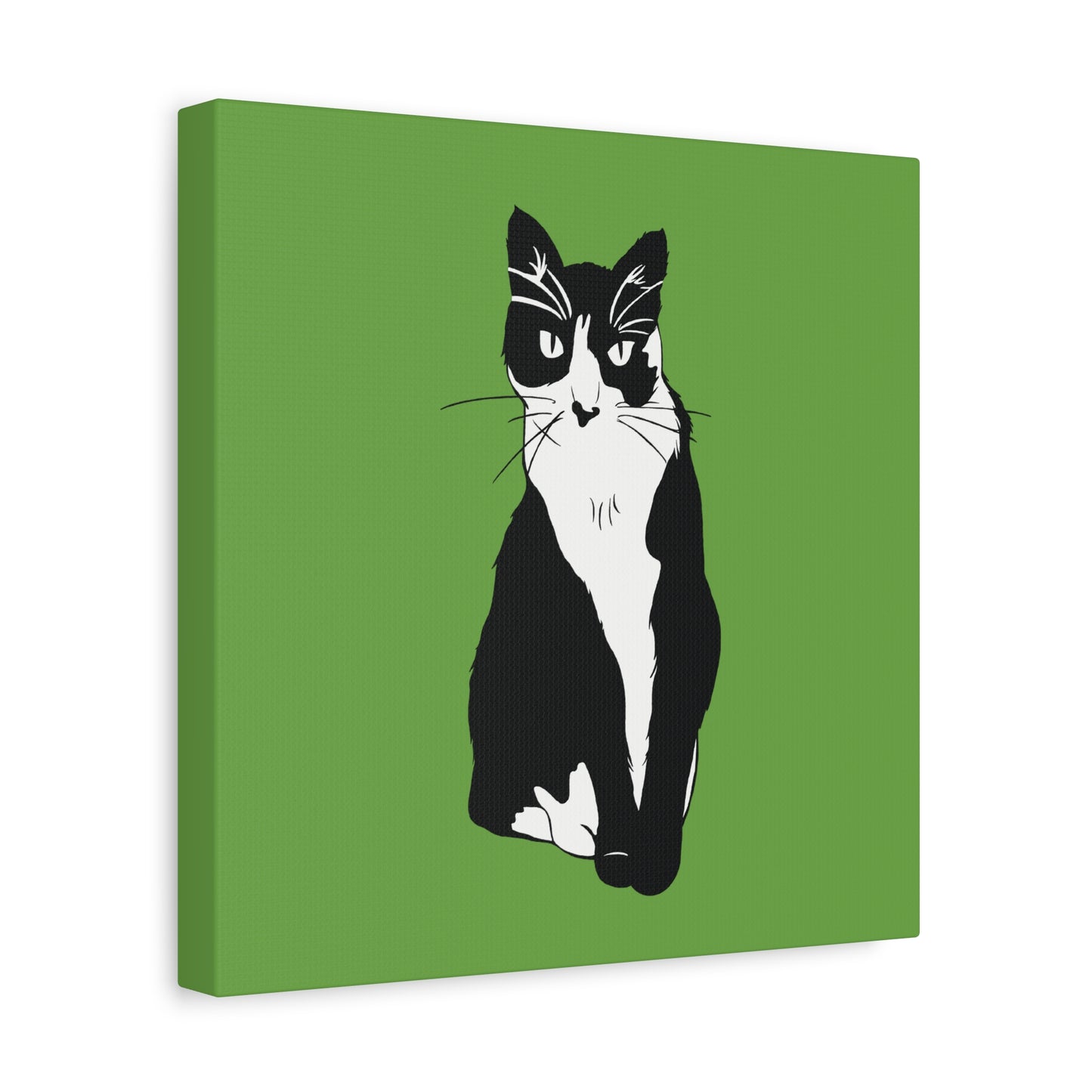 Cat Canvas on Green (B&W Style Cat) - Cat Drawing Art