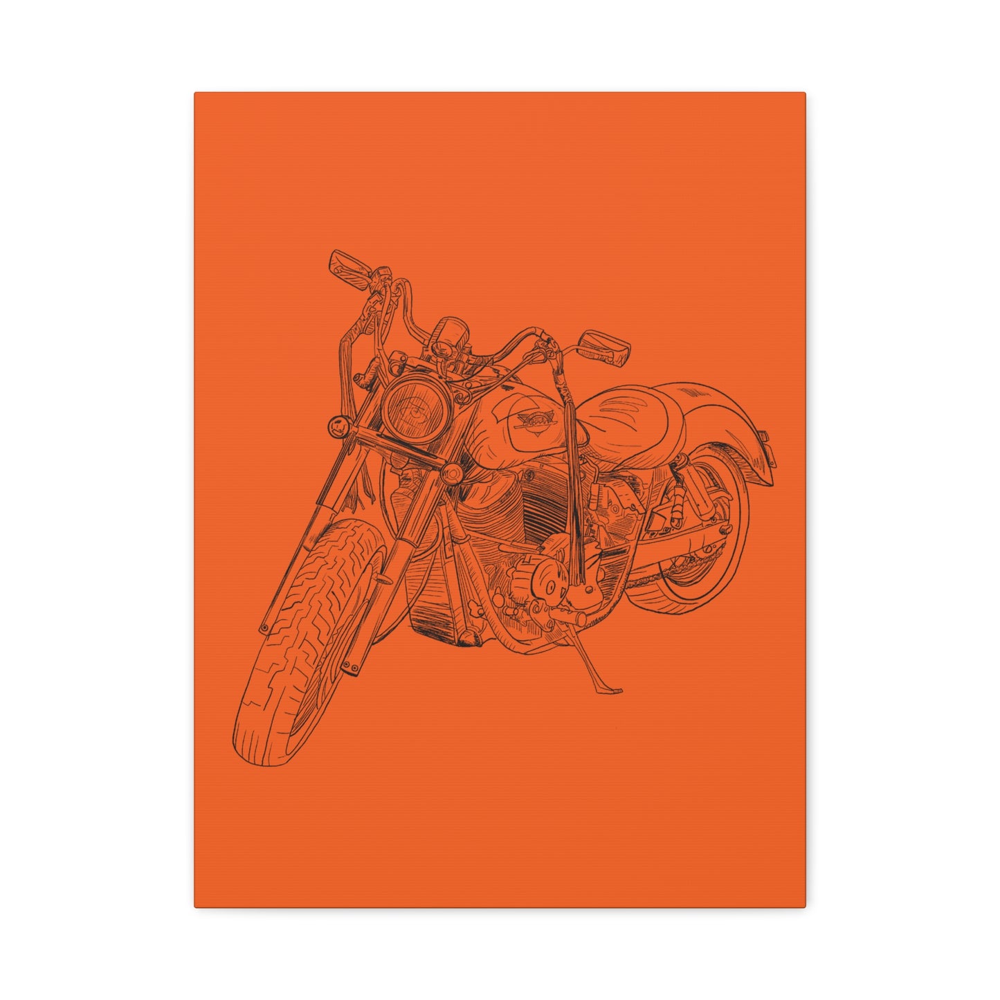 Ride Me Harley Motorcycle Sketch Canvas Print - Black Ink on Orange Background