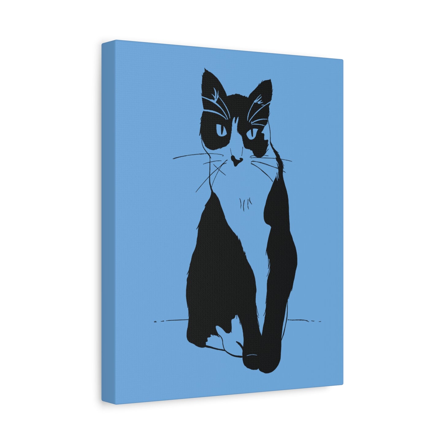 Cat Canvas Print on Light Blue (Transparent Style Cat) - Cat Drawing Art