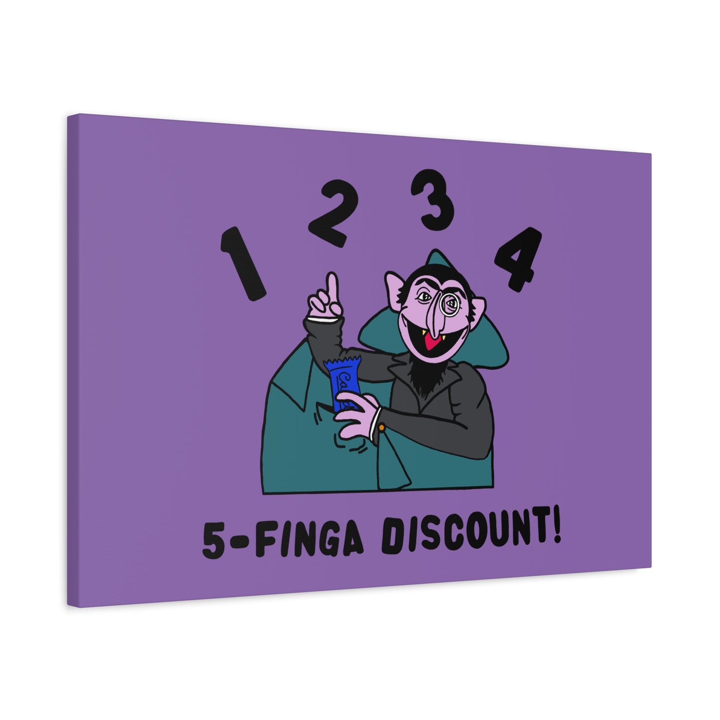 Five Finger Discount Canvas Print Light Purple - Sesame Street The Count Parody Art Print